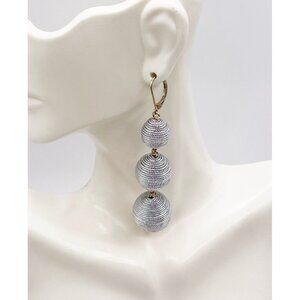 J.Crew Statement Drop Earrings Silver Metallic Thread Wrapped Linear Triple Ball